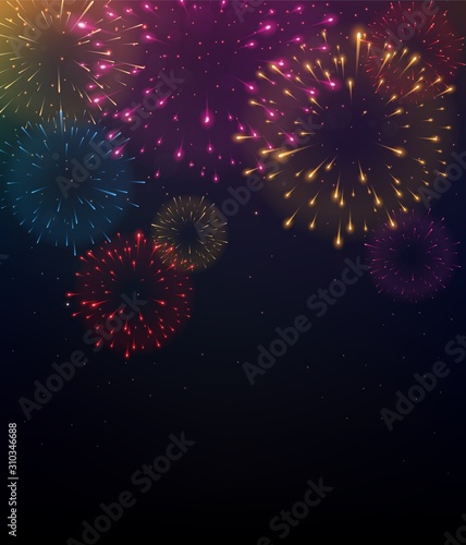 Bright Colorful Fireworks on night background