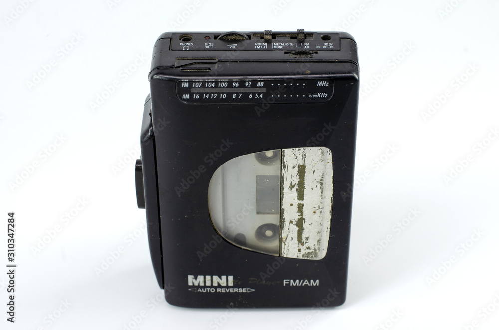 Fototapeta premium Closeup of cassette tape, audiotape walkman