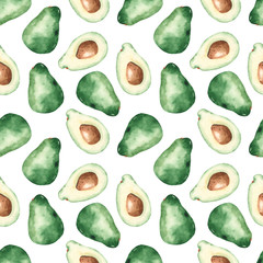 Acrylglasbilder Avocadomuster Zartes Aquarell Avocado Muster Grün  © MarinaErmakova