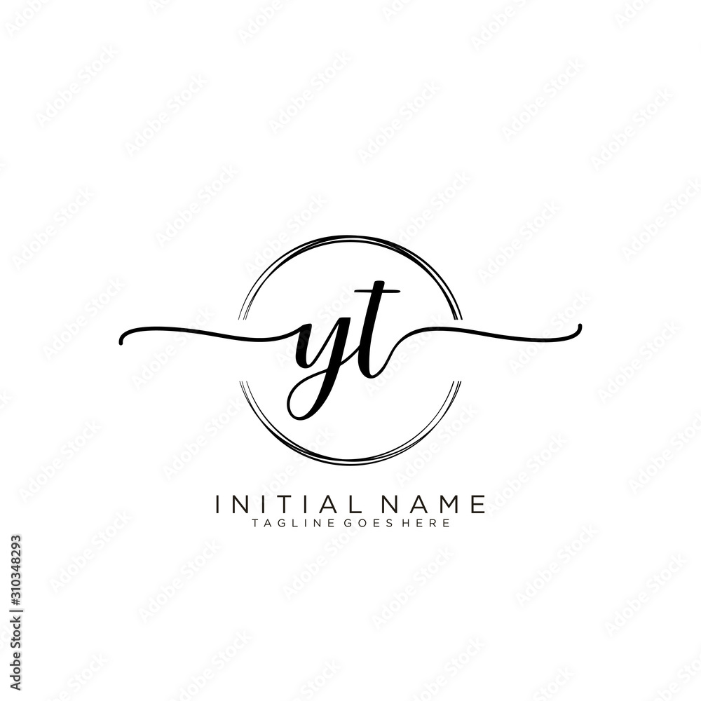 Obraz premium YT Initial handwriting logo with circle template vector.