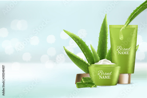 Aloe vera skin care cosmetic vector advertising poster template