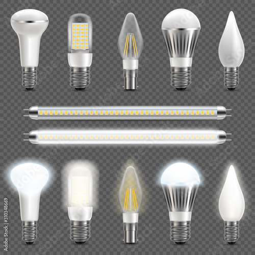 Led light bulb set, vector isolated illustration photo