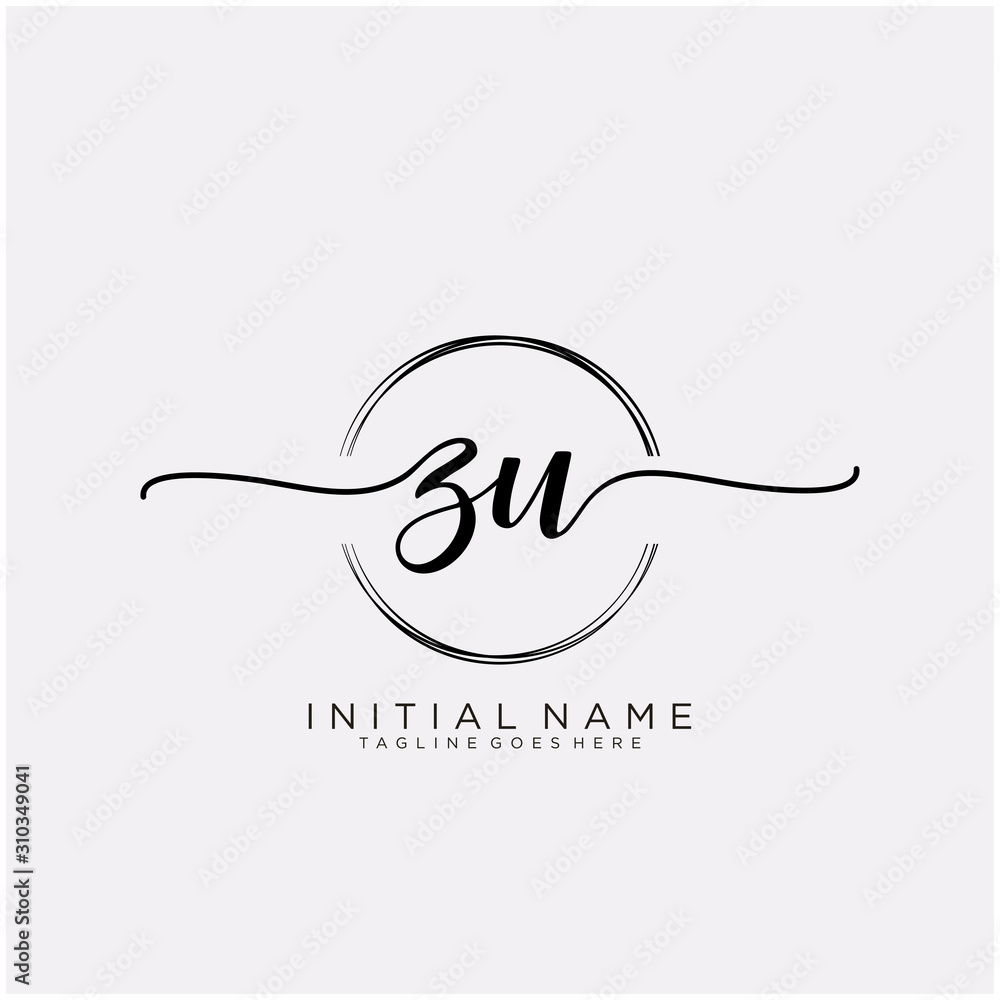 ZU Initial handwriting logo with circle template vector. ZU Initial handwriting logo with circle template vector.