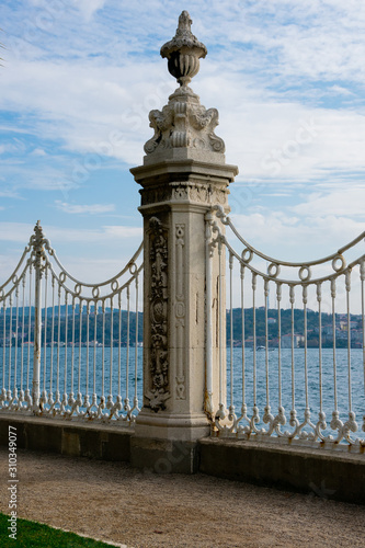 View of the Bosphorus strait from Dolmabahce Palace gardens. Istanbul, Turkey