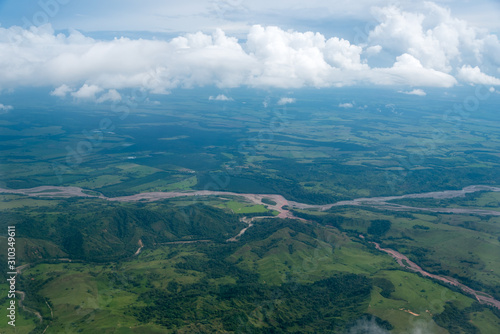 Aerial view of the river and agricultural crops around. Department of Córdoba . Colombia . © EGT