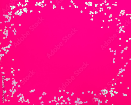 Silver star dust frame, sparkly star glitter on hot pink background, poster size