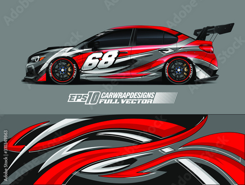 Racing car wrap decal vector. Graphic abstract stripe racing background kit designs for wrap vehicle, race car, rally, adventure and livery. Full vector eps 10