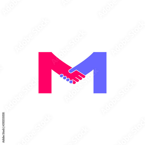letter m hand shake symbol colorful design vector