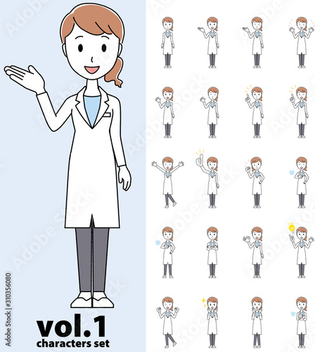 Set of various poses of female doctor wearing a white coat vol.1