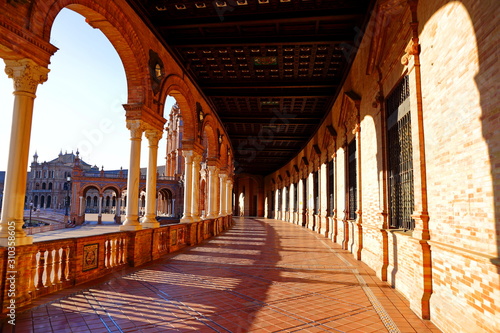 Scenic view of Beautiful architecture Plaza de Espana (Spainish Square) in Maria Luisa Park, Seville, Spain.