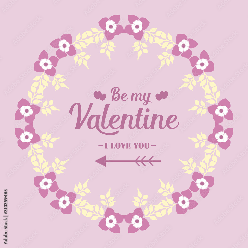 Card template happy valentine, with pink and white flower frame beautiful. Vector