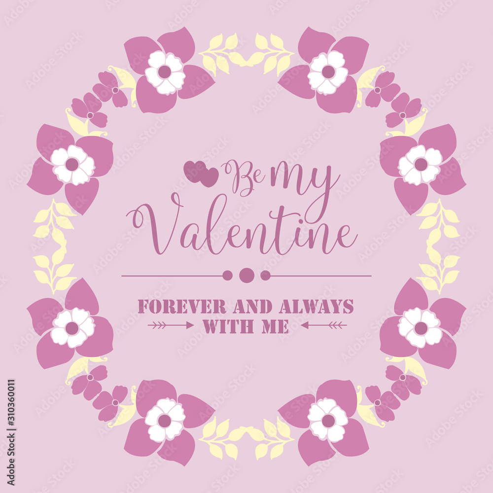 Ornate elegant pink and white floral frame, for greeting card happy valentine day. Vector