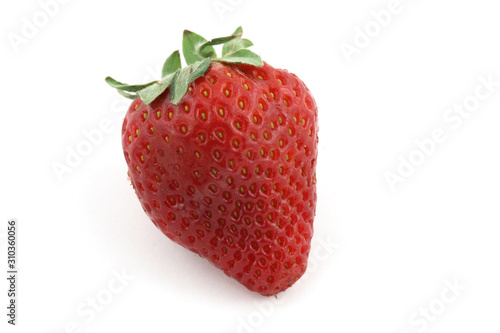 one red strawberry on white background