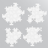 Puzzle paper vector frames set. White island pieces for infographic illustrations, business concepts, infocharts, teamwork difficulties. Squares with jigsaws, connecting for brochures, posters, banner