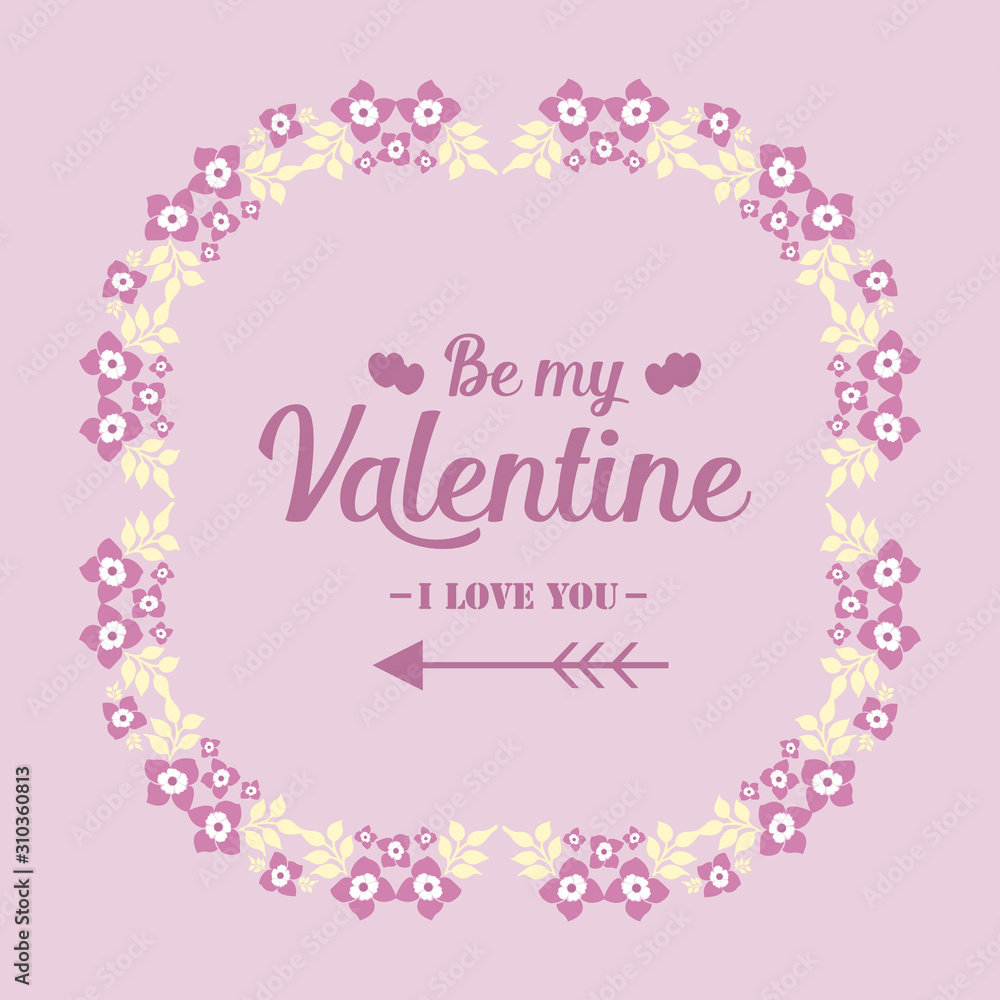 Elegant card happy valentine, with pink and white floral frame unique. Vector