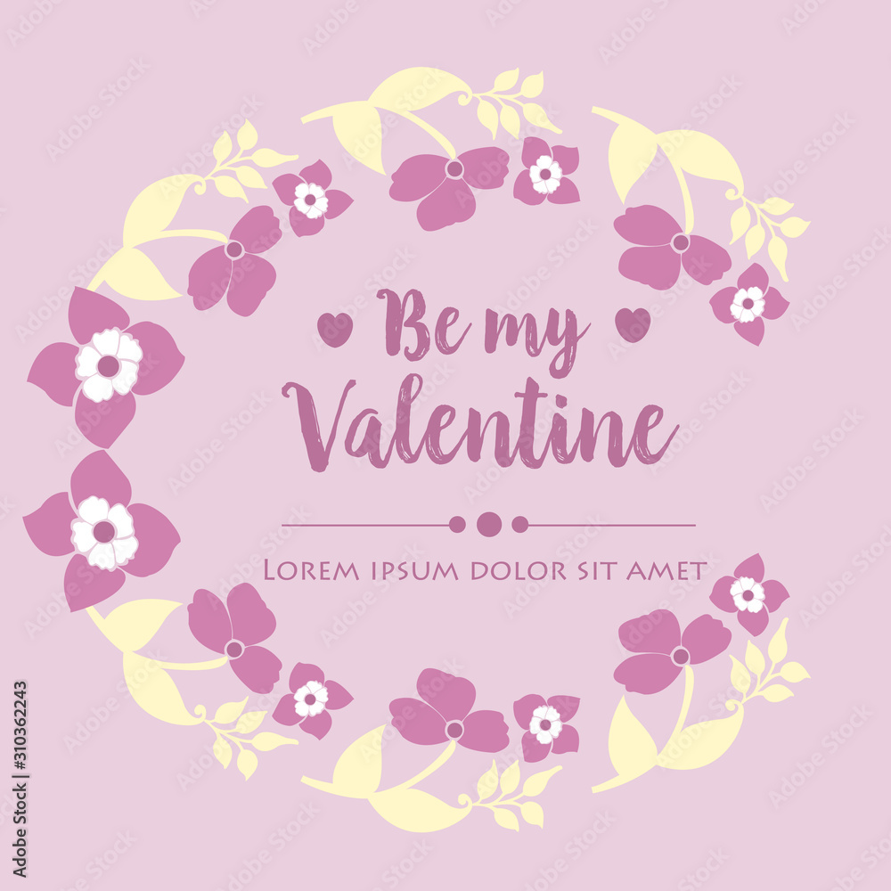 Poster of happy valentine, with romantic pink and white floral frame. Vector