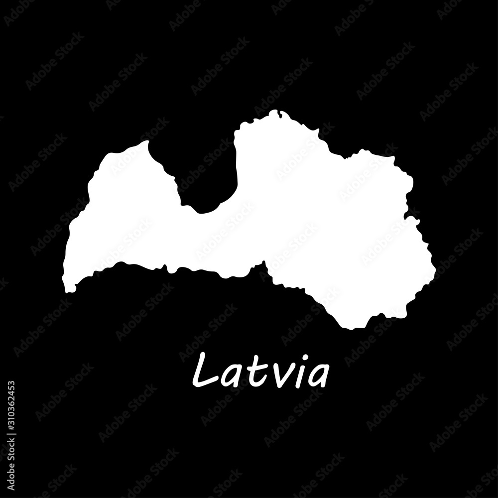 Latvia map filled in white on a black background sign. eps ten