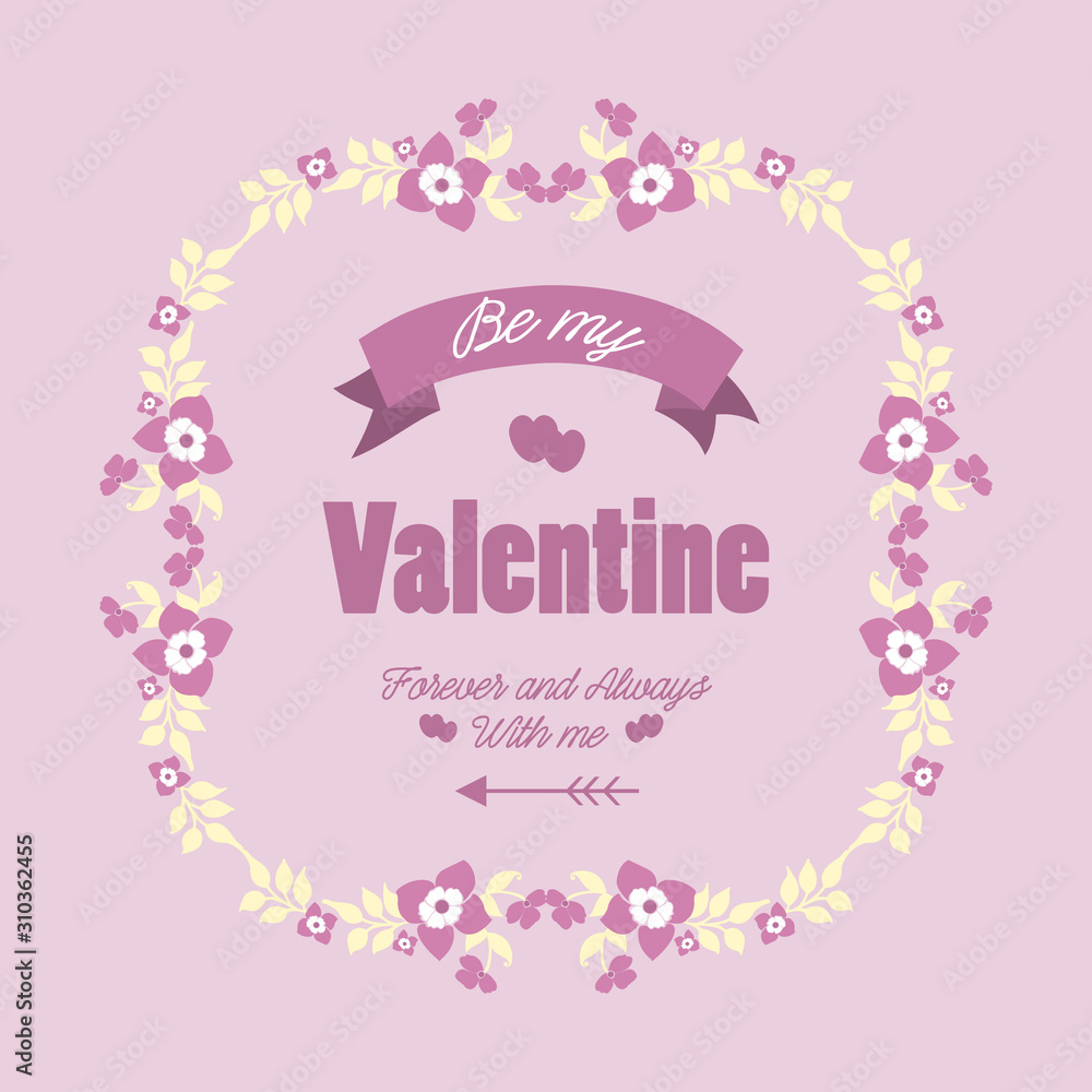 Greeting card design of happy valentine, with cute ornate pink and white floral frame. Vector