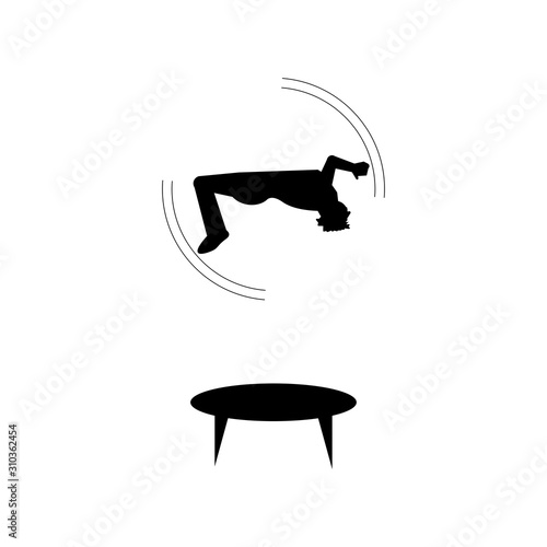 Man doing a somersault on a trampoline sign. eps ten