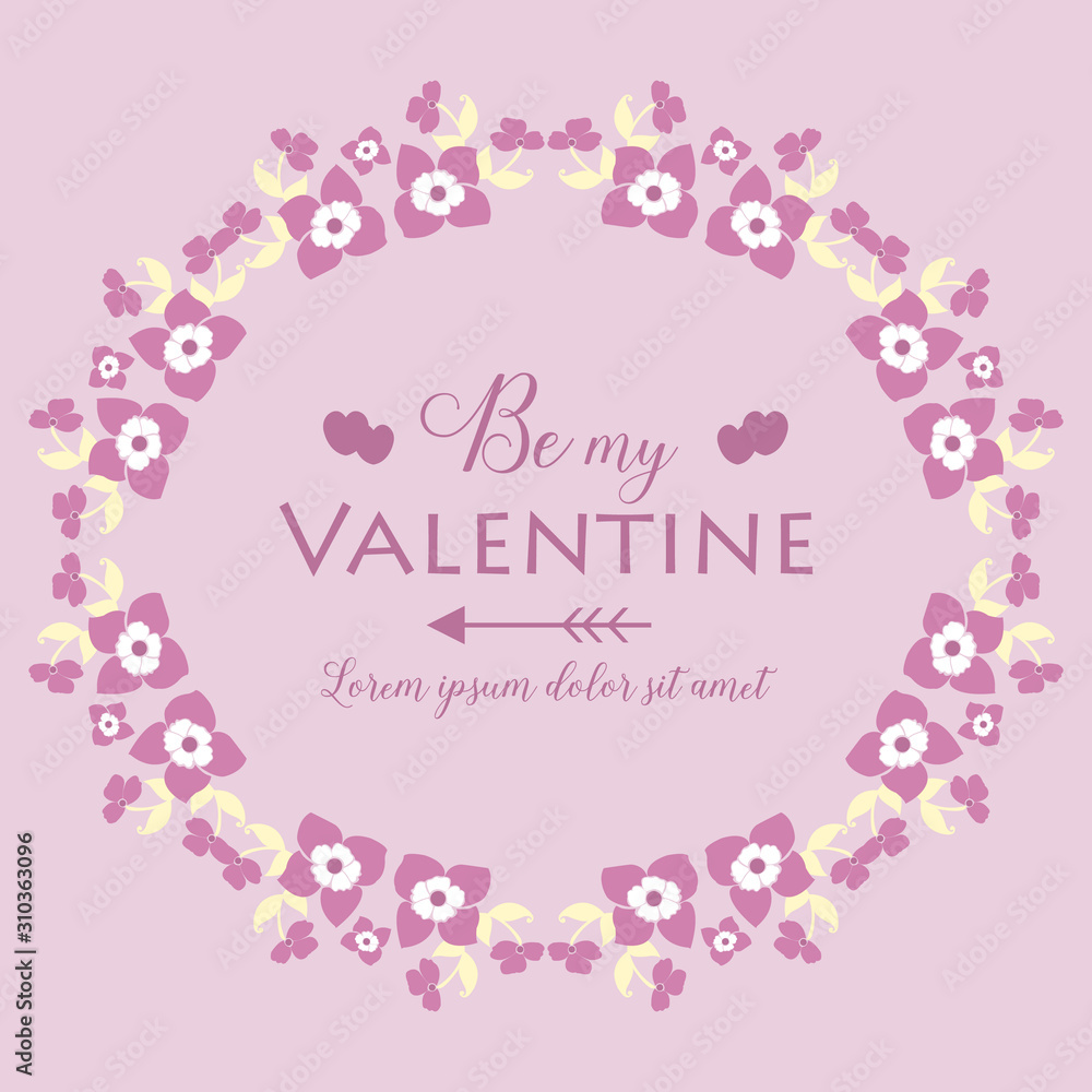 Pink and white flower frame ornate, isolated on pink backdrop, for card design happy valentine. Vector