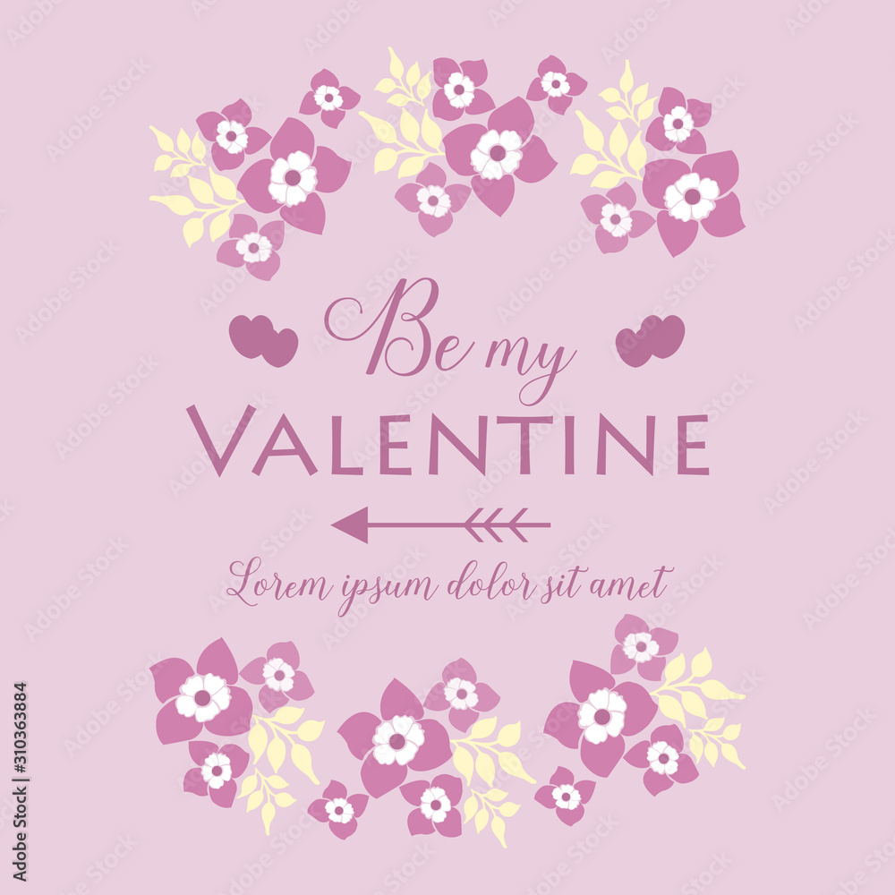 Decoration of invitation card happy valentine, with pink and white wreath frame. Vector