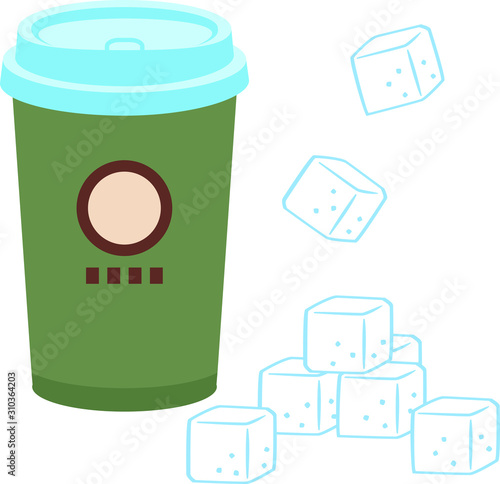 ドリンクカップと積まれた角砂糖