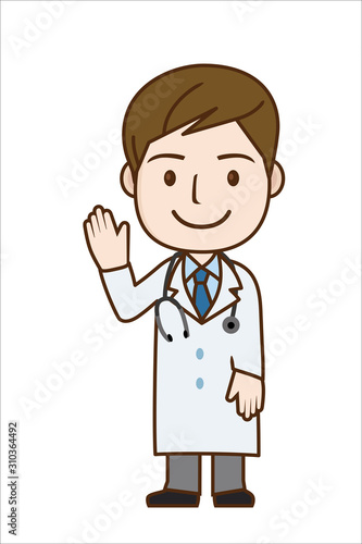 挨拶をする笑顔の男性医師のイラスト｜全身｜Illustration of doctor