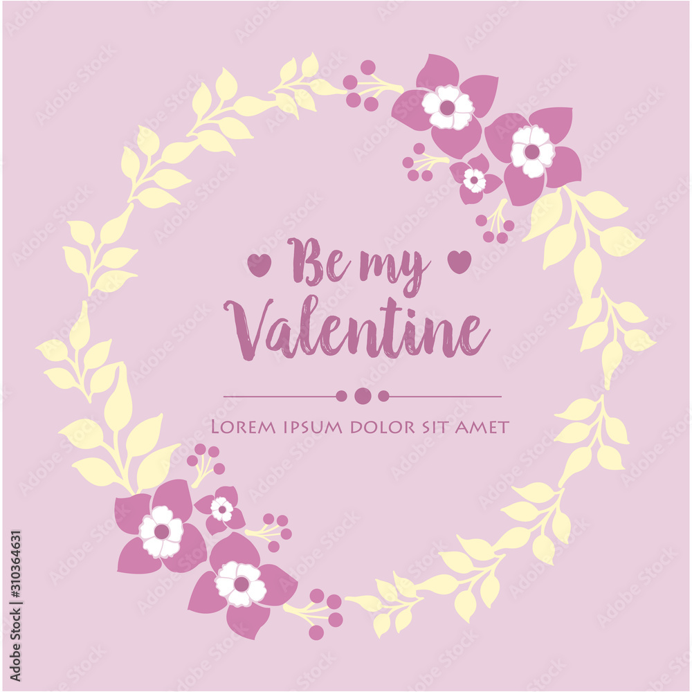 Card decor happy valentine beautiful with unique of pink and white wreath frame. Vector