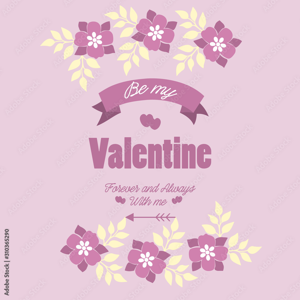 Image decor happy valentine of unique, with pink floral frame and leaf white. Vector Image decor happy valentine of unique, with pink floral frame and leaf white. Vector