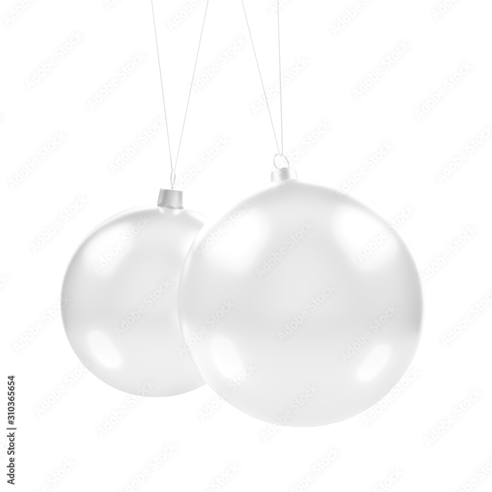 White Christmas Balls Mockup, 3d Rendered isolated on white background White Christmas Balls Mockup, 3d Rendered isolated on white background