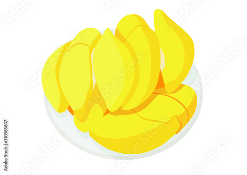 durian fruit in the plate on white background illustration vector 