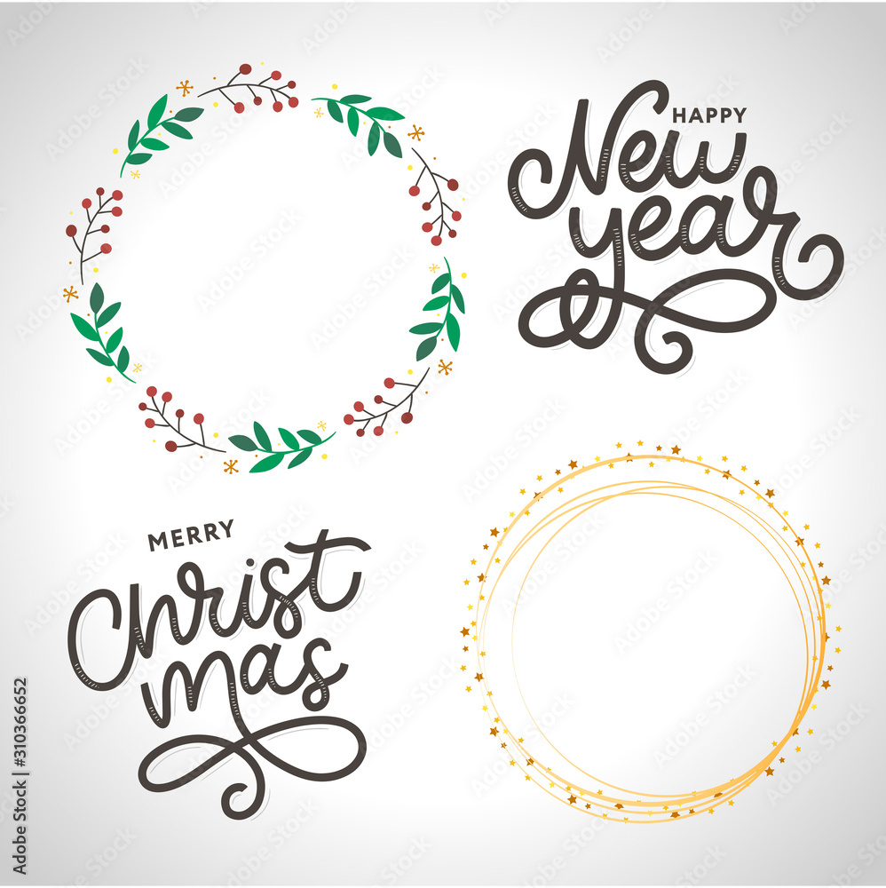 Happy New 2020 Year. Holiday Vector Illustration With Lettering Composition with burst Christmas