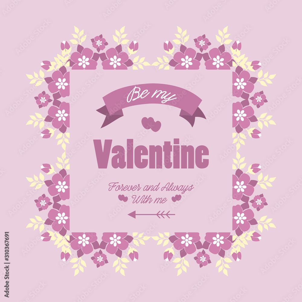 Pink flower frame decoration, romantic, for greeting card happy valentine. Vector
