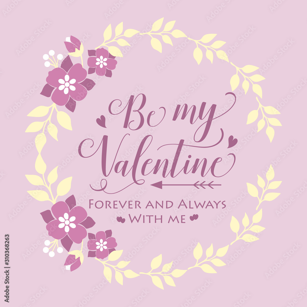 Template of card happy valentine, with beautiful and bloom pink floral frame design. Vector