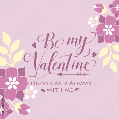 Card decoration of happy valentine, with pink wreath frame design elegant. Vector