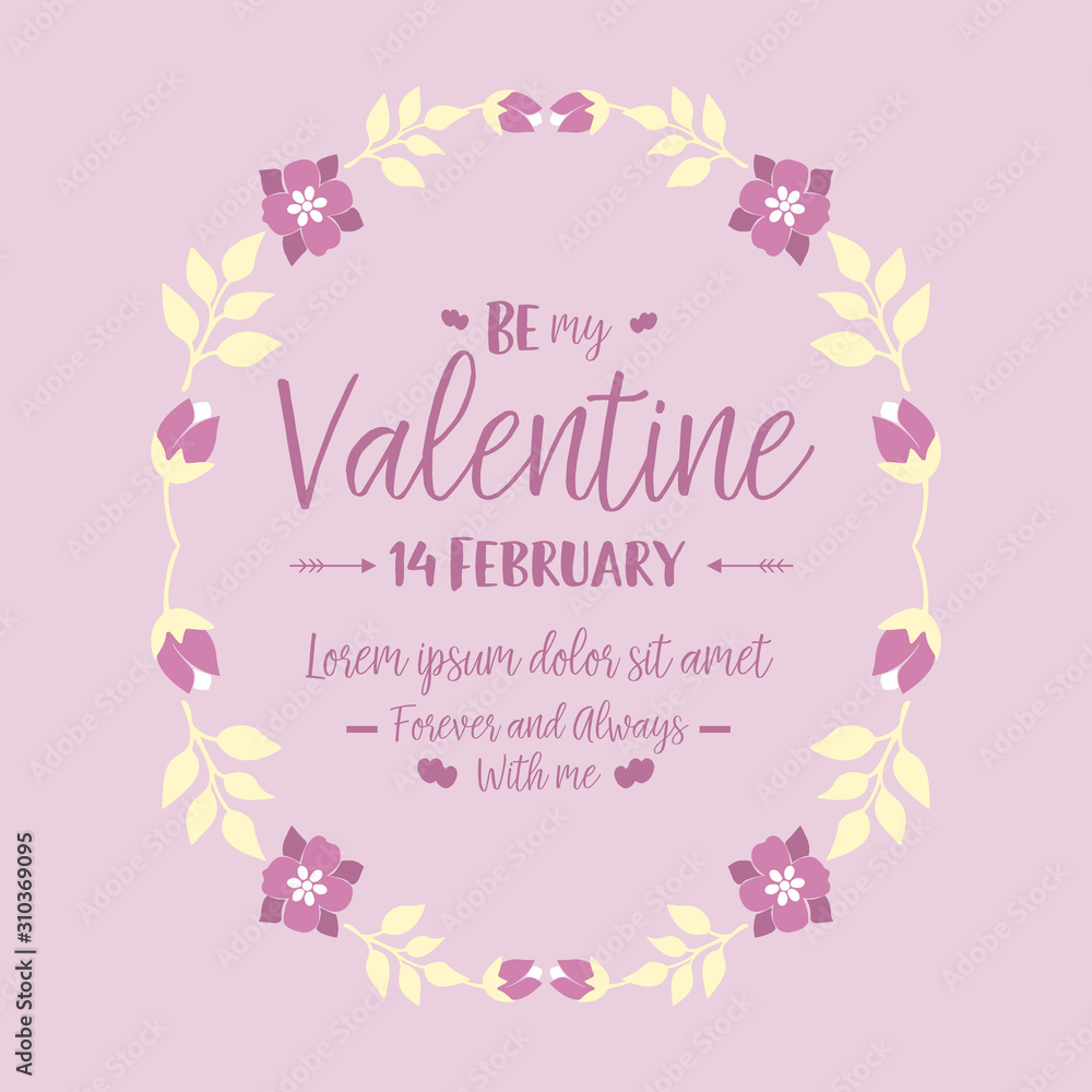 Design romantic pink floral frame, for invitation card decor happy valentine. Vector