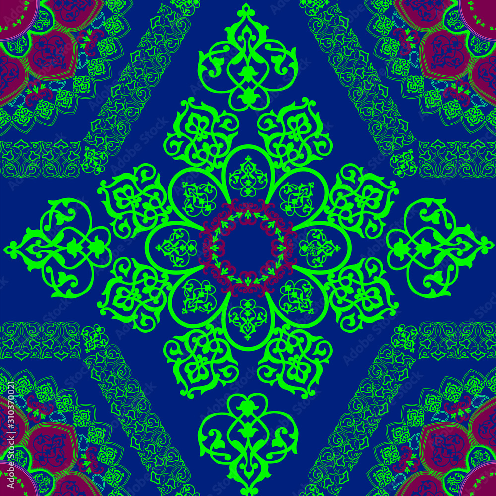 Mandala ornament in a geometric pattern on a dark background. Mandala ornament in a geometric pattern on a dark background.