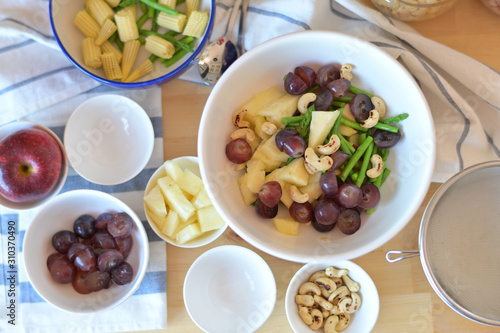 Fruit and vegetable salad in the kitchen