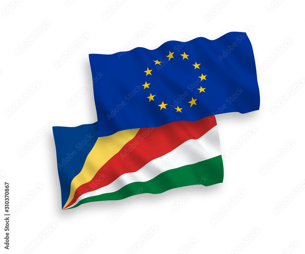 Flags of European Union and Seychelles on a white background Flags of European Union and Seychelles on a white background