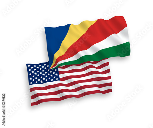 Flags of Seychelles and America on a white background