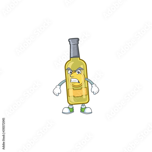 Picture of champagne yellow bottle cartoon character with angry face