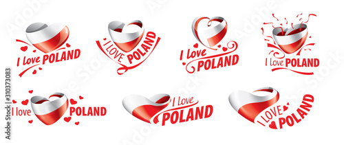 The national flag of the Poland and the inscription I love Poland. Vector illustration