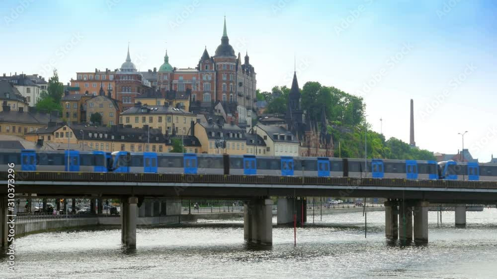 stockholm old city view with metro passing, sweeden