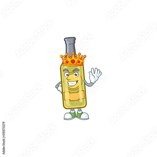 Cool King of champagne yellow bottle on cartoon character style