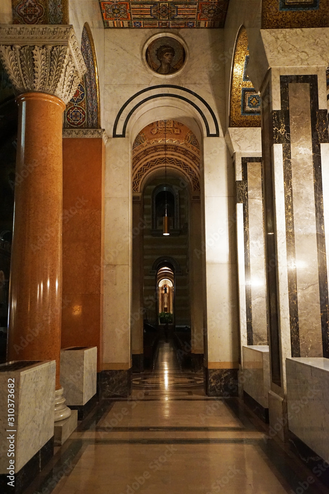 Interior architecture and hallway design of 'Cathedral Basilica of Saint Louis chapel' Roman Catholic church located in the Central West End area of St. Louis- MO
