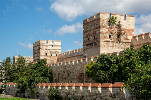 Historic city walls in Istanbul, Turkey photo