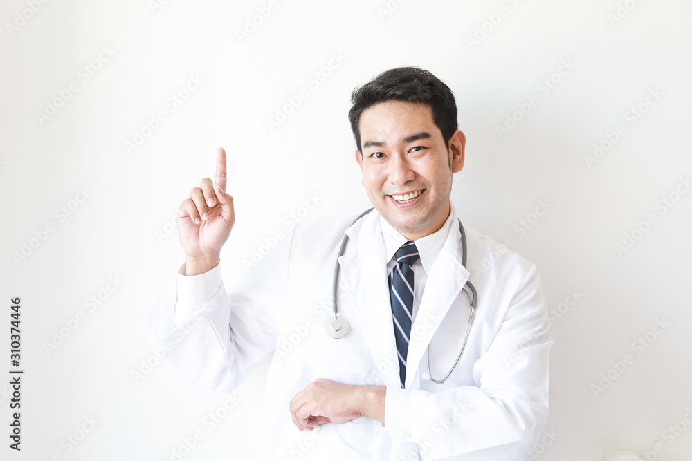 Asian man in Doctor uniform on white background in hospital Asian man in Doctor uniform on white background in hospital