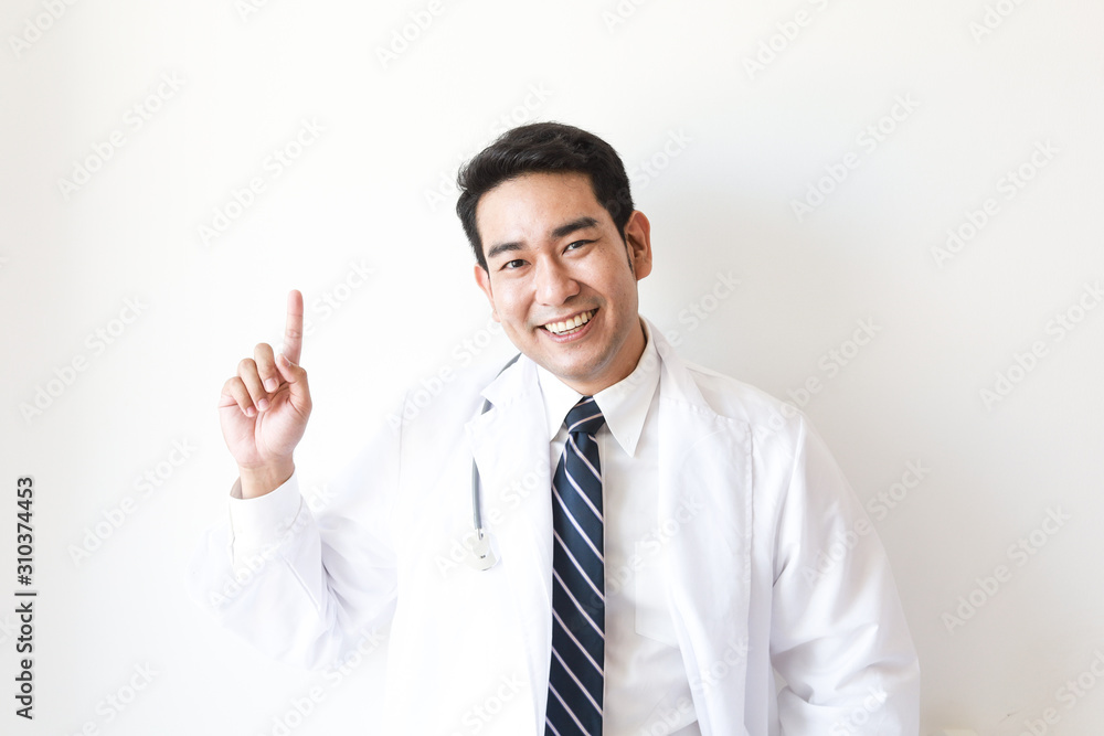 Asian man in Doctor uniform on white background in hospital Asian man in Doctor uniform on white background in hospital