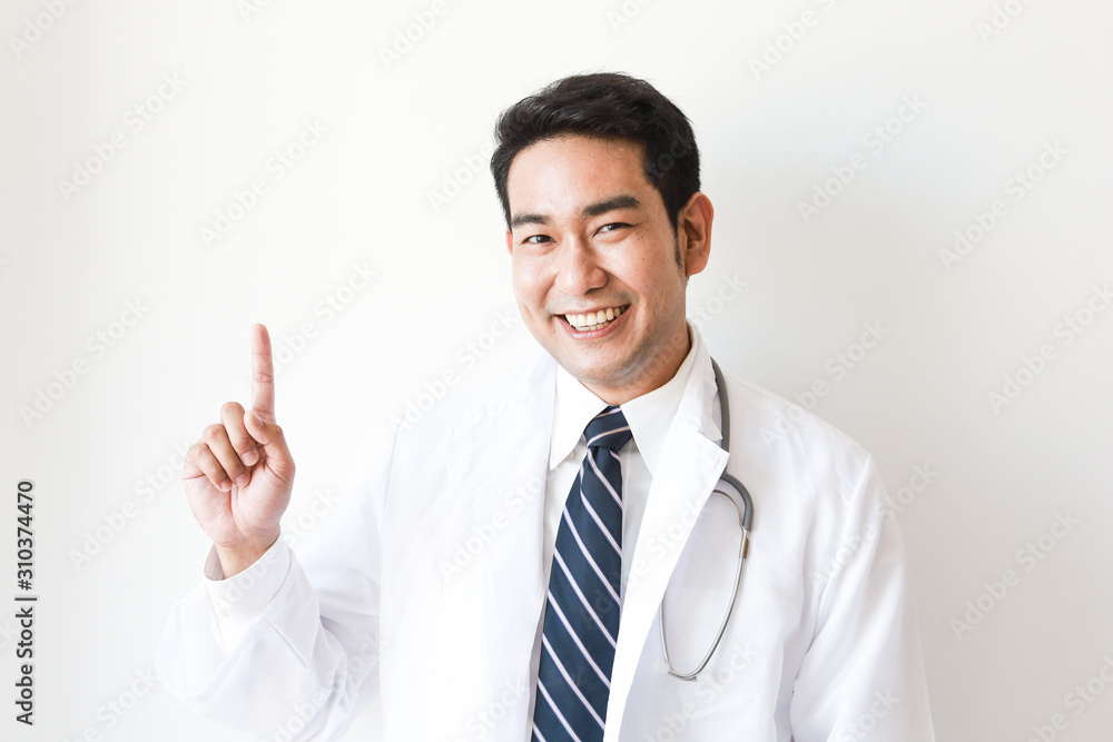 Asian man in Doctor uniform on white background in hospital Asian man in Doctor uniform on white background in hospital