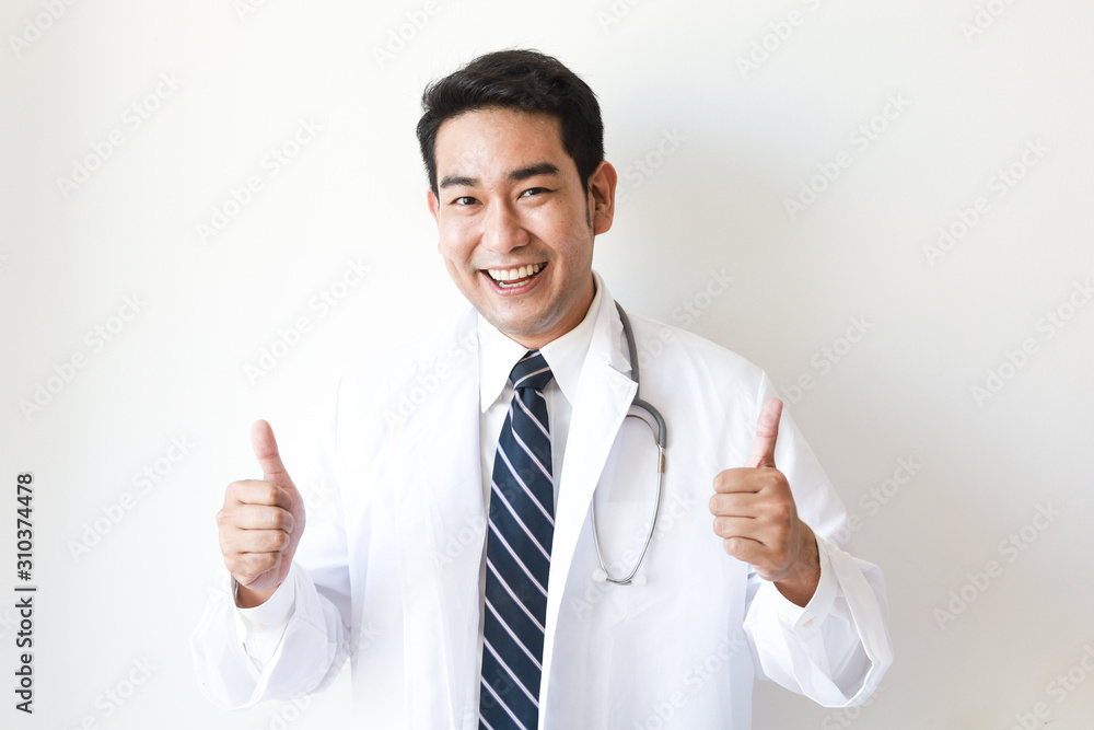 Asian man in Doctor uniform on white background in hospital Asian man in Doctor uniform on white background in hospital